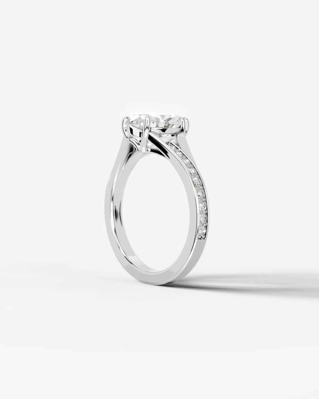 2 Carat Lab Grown Pear Cut Diamond Split-Shank Sidestone Engagement Ring