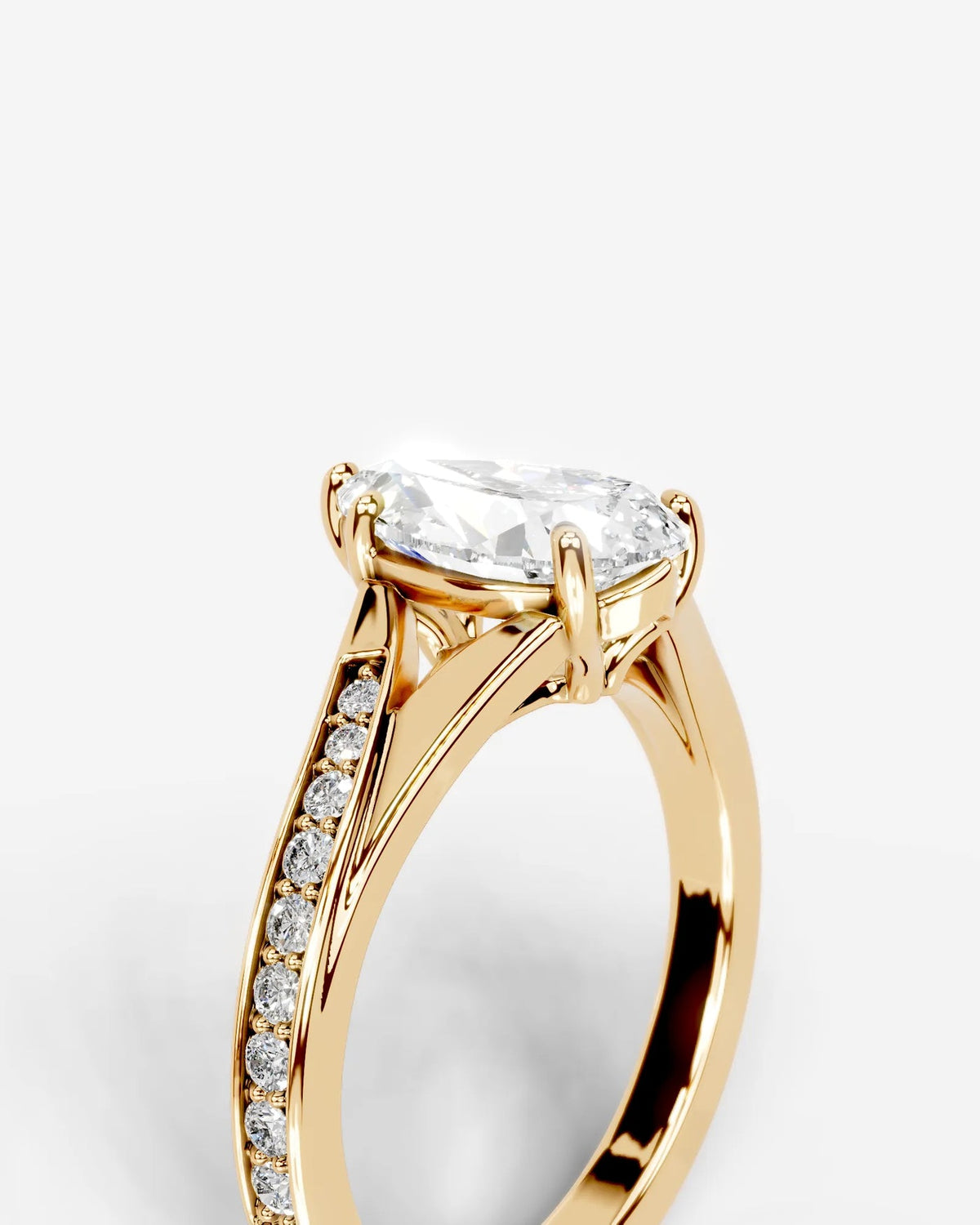 2 Carat Lab Grown Pear Cut Diamond Split-Shank Sidestone Engagement Ring