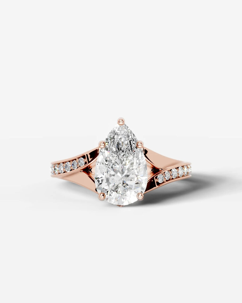 2 Carat Lab Grown Pear Cut Diamond Split-Shank Sidestone Engagement Ring