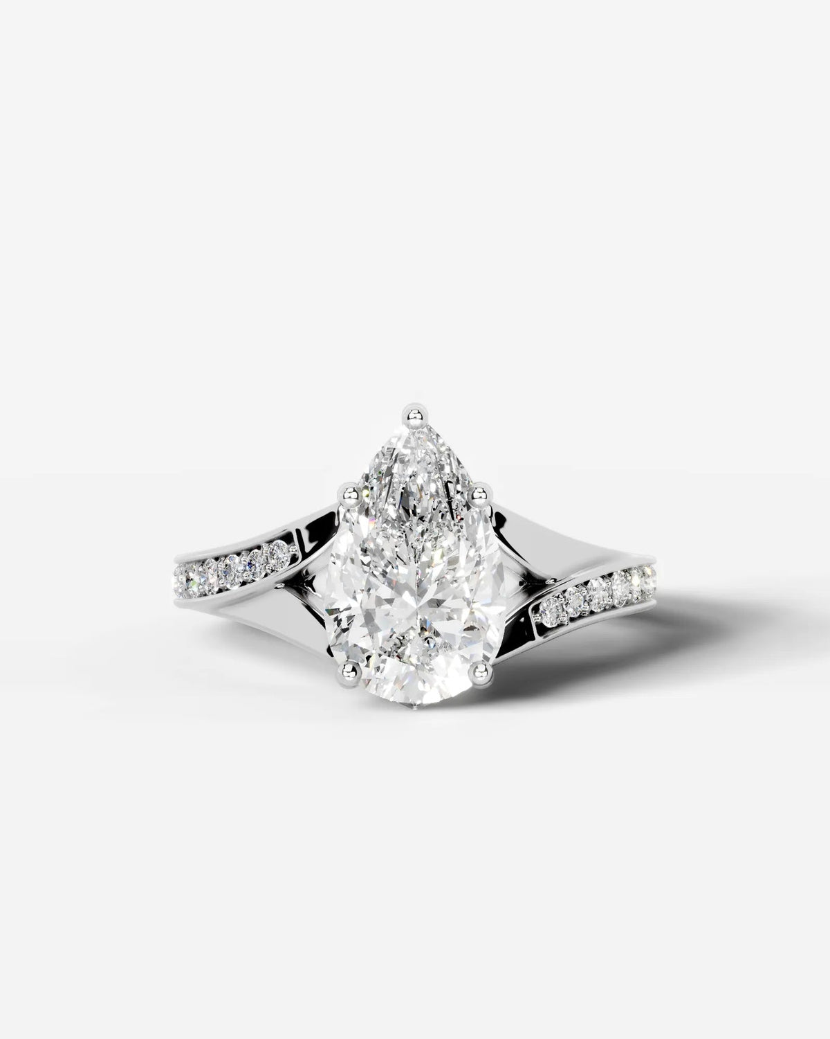 2 Carat Lab Grown Pear Cut Diamond Split-Shank Sidestone Engagement Ring