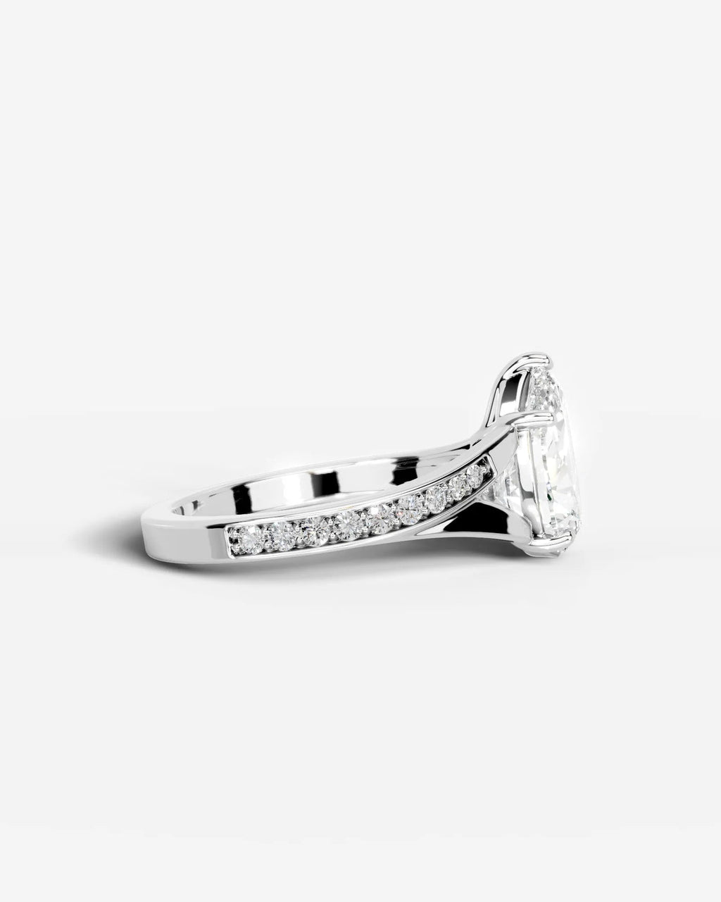 2 Carat Lab Grown Pear Cut Diamond Split-Shank Sidestone Engagement Ring