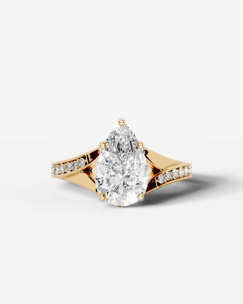 2 Carat Lab Grown Pear Cut Diamond Split-Shank Sidestone Engagement Ring