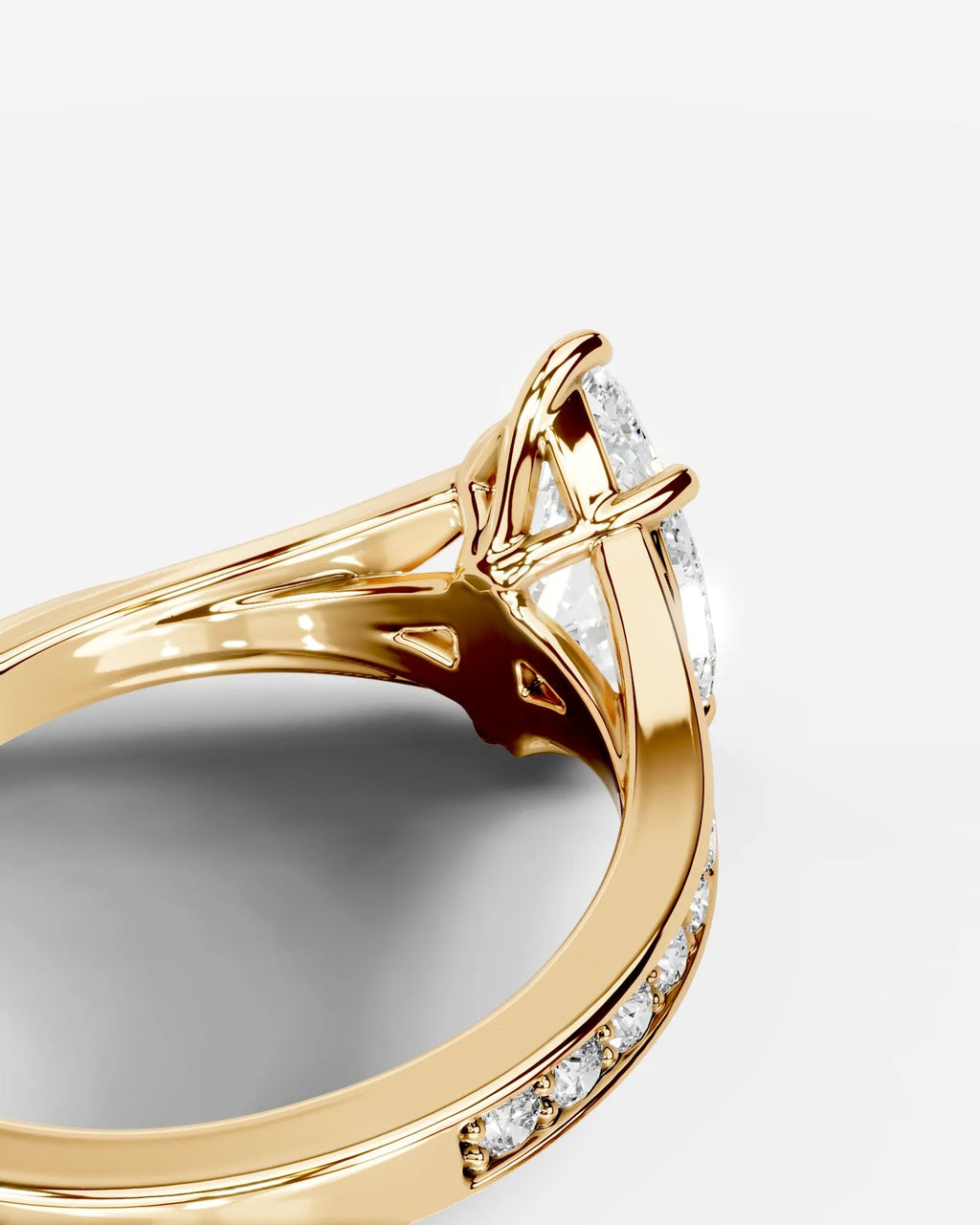 2 Carat Lab Grown Pear Cut Diamond Split-Shank Sidestone Engagement Ring