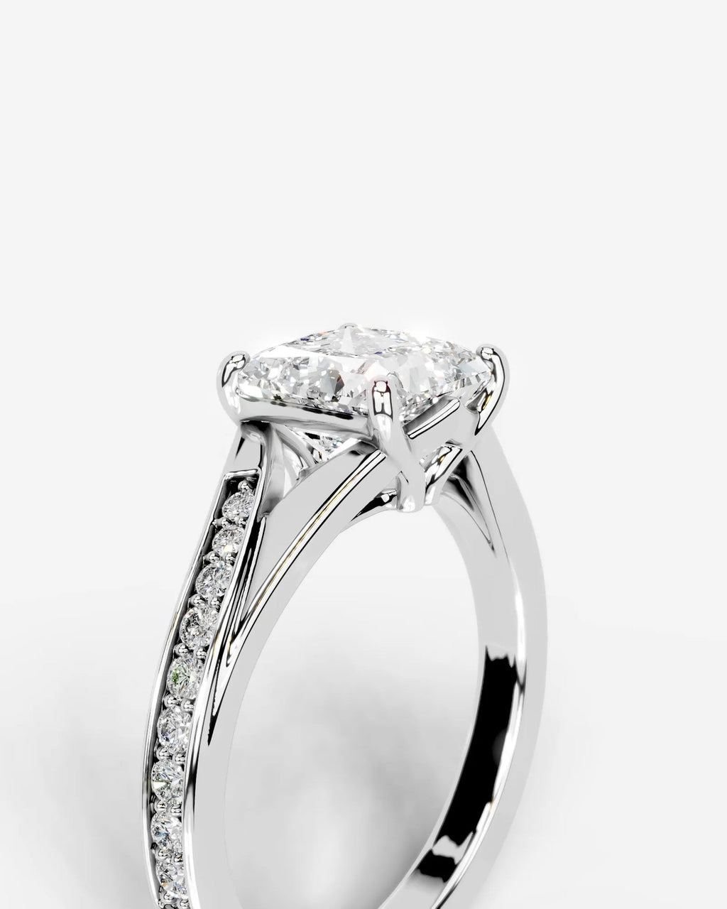 2 Carat Lab Grown Cushion Cut Pavé Split Shank Engagement Ring