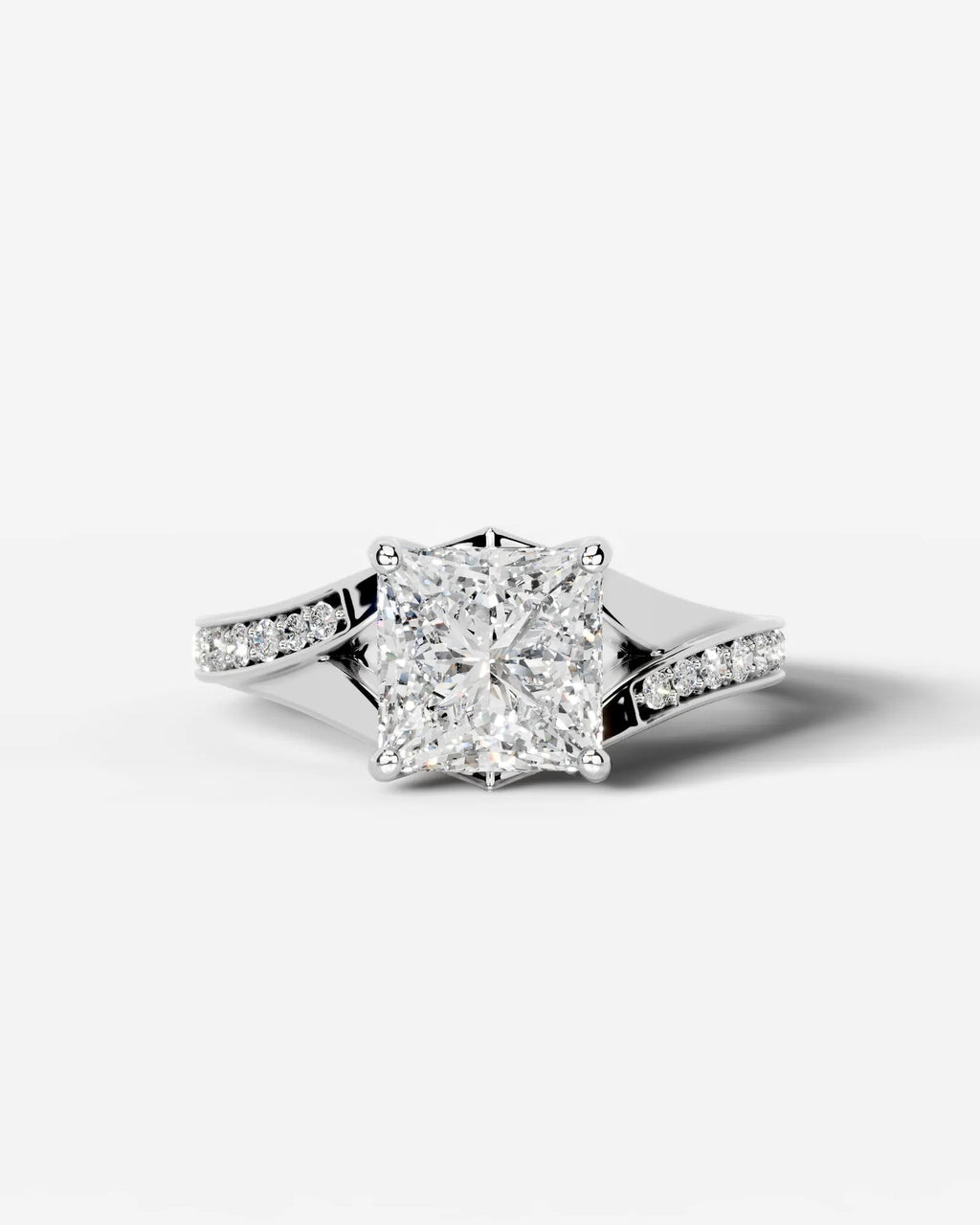 2 Carat Lab Grown Cushion Cut Pavé Split Shank Engagement Ring
