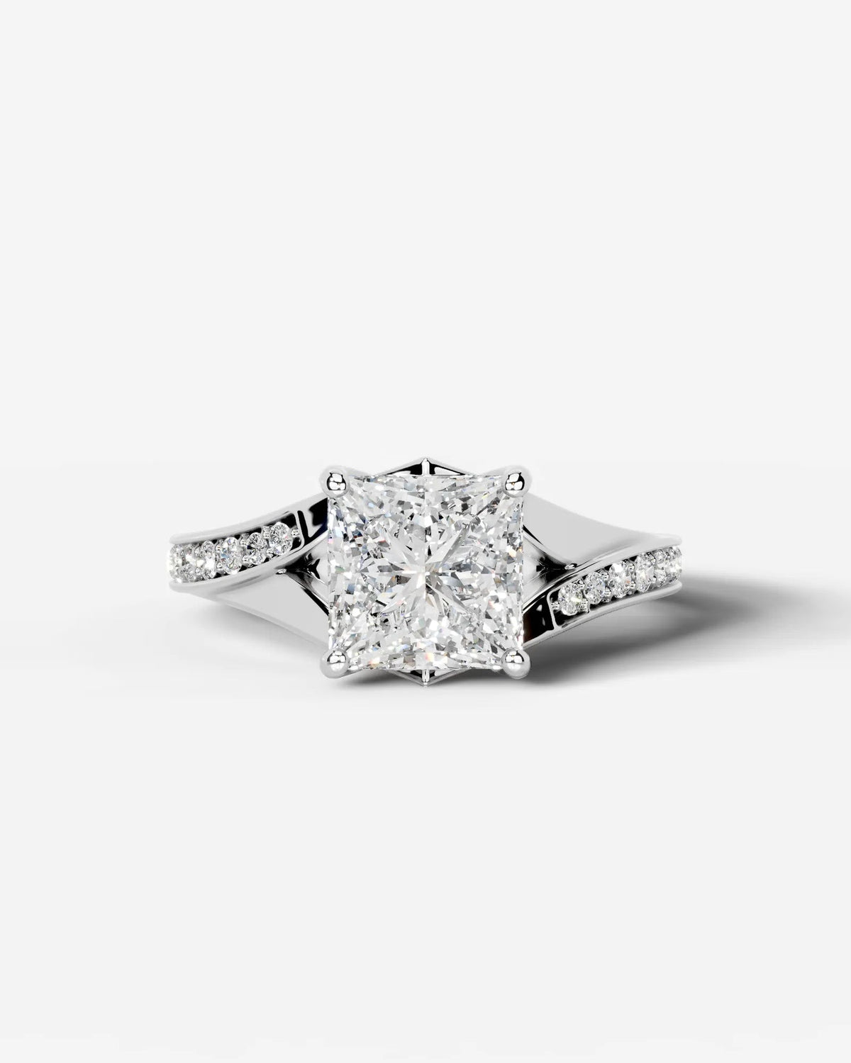 2 Carat Lab Grown Cushion Cut Pavé Split Shank Engagement Ring