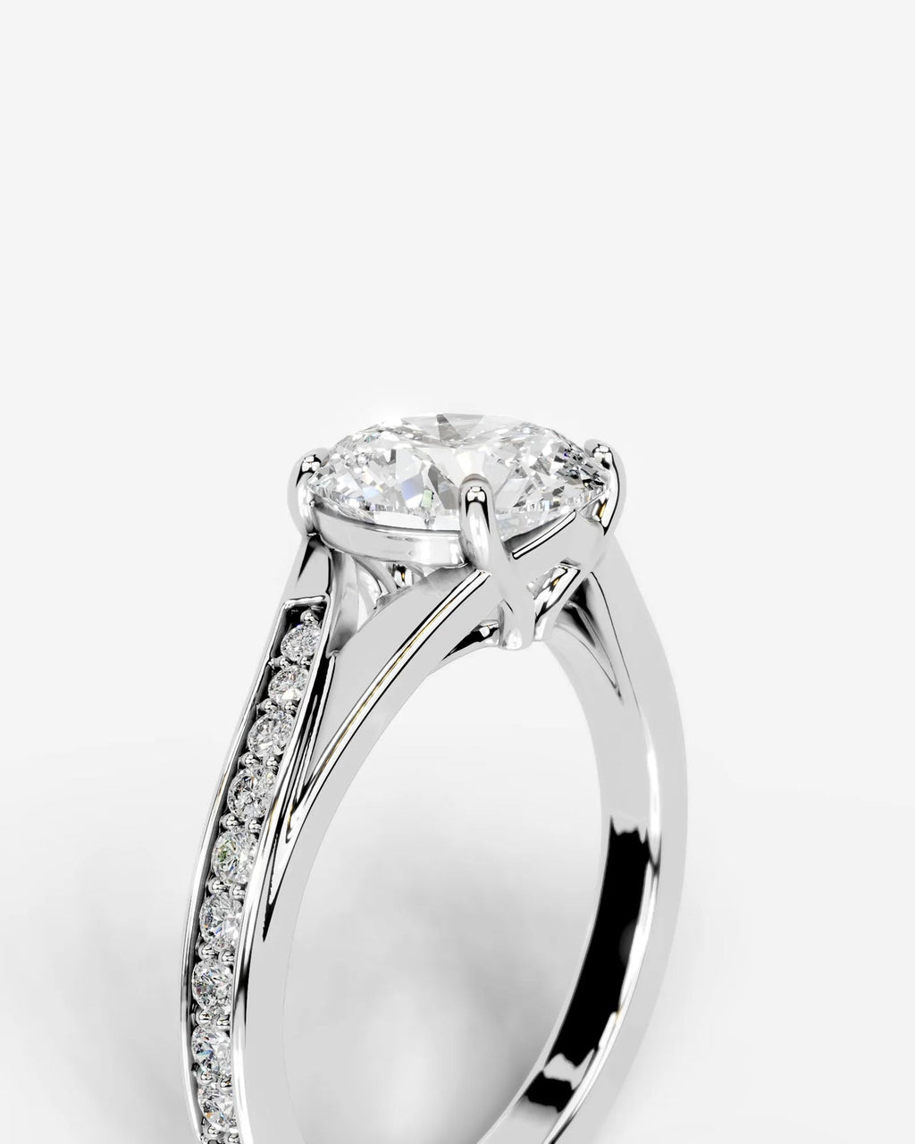 2 Carat Lab Grown Round Cut Pavé Split Shank Engagement Ring