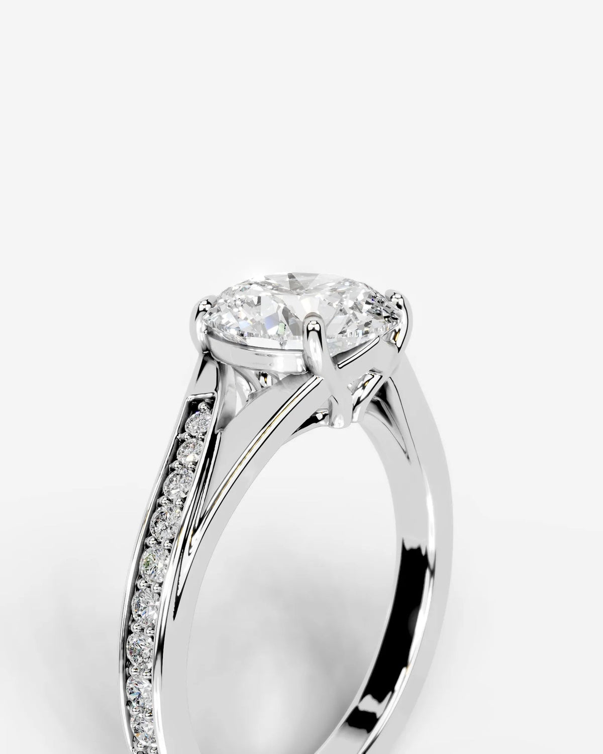 2 Carat Lab Grown Round Cut Pavé Split Shank Engagement Ring
