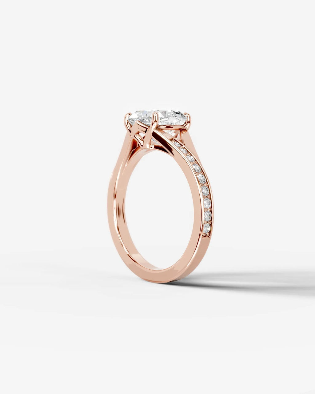 2 Carat Lab Grown Cushion Cut Sculpted Channel Set Sidestone Engagement Ring