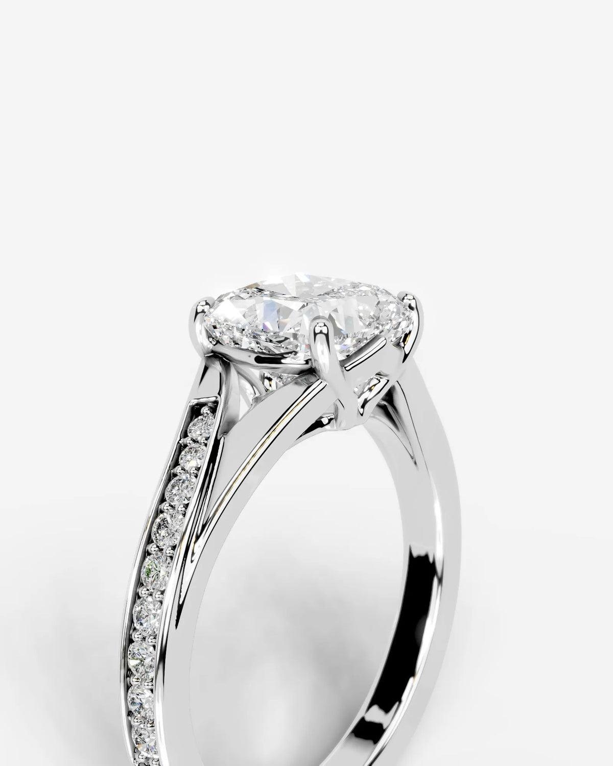 2 Carat Lab Grown Cushion Cut Sculpted Channel Set Sidestone Engagement Ring