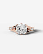2 Carat Lab Grown Cushion Cut Sculpted Channel Set Sidestone Engagement Ring