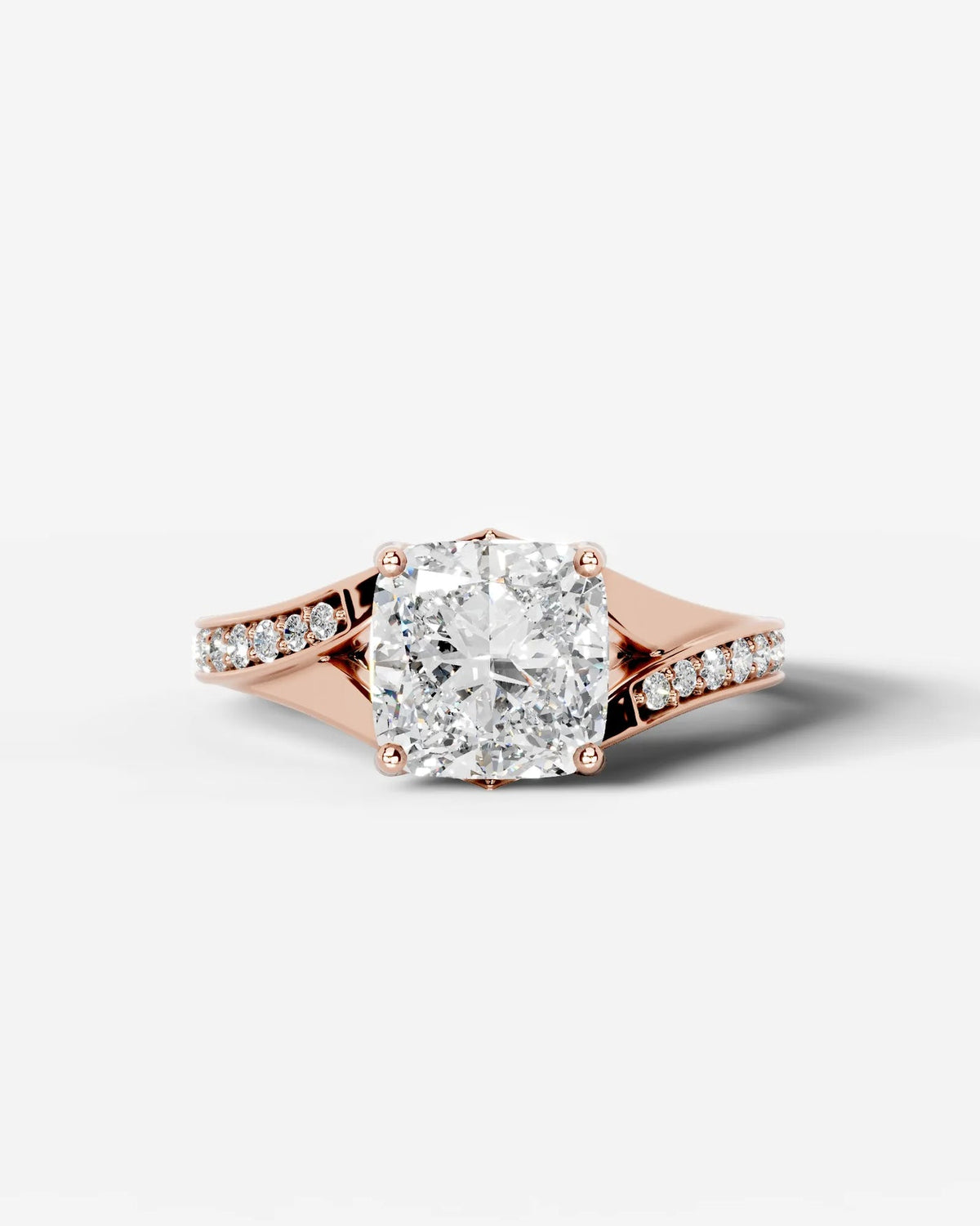 2 Carat Lab Grown Cushion Cut Sculpted Channel Set Sidestone Engagement Ring