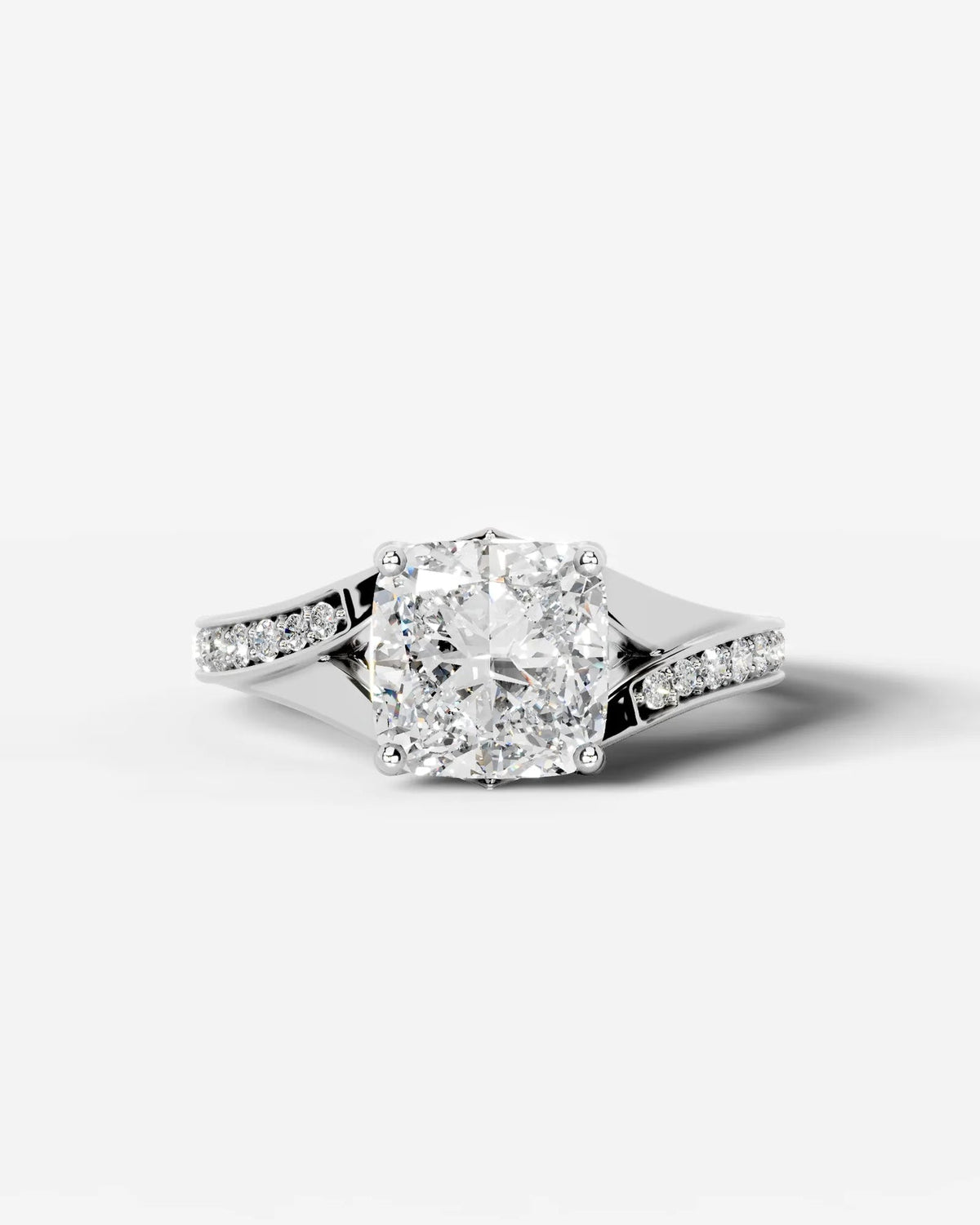 2 Carat Lab Grown Cushion Cut Sculpted Channel Set Sidestone Engagement Ring