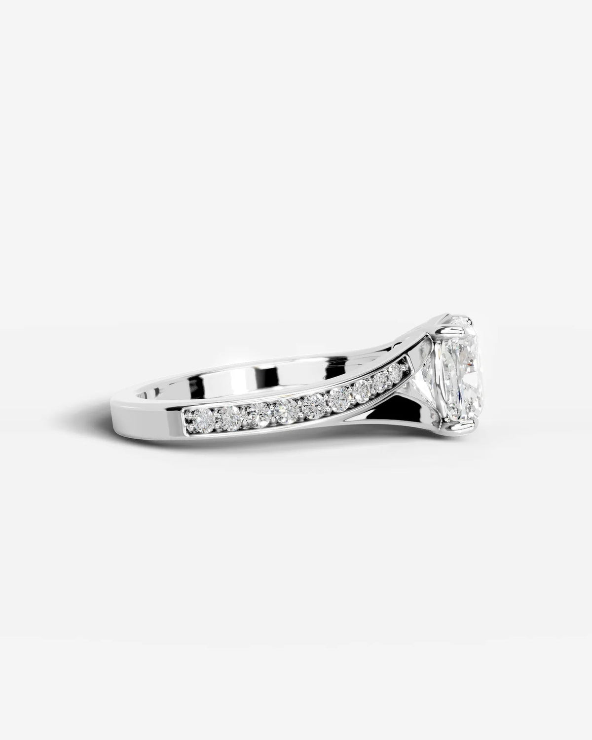 2 Carat Lab Grown Cushion Cut Sculpted Channel Set Sidestone Engagement Ring