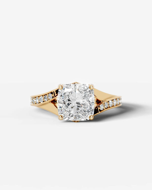 2 Carat Lab Grown Cushion Cut Sculpted Channel Set Sidestone Engagement Ring
