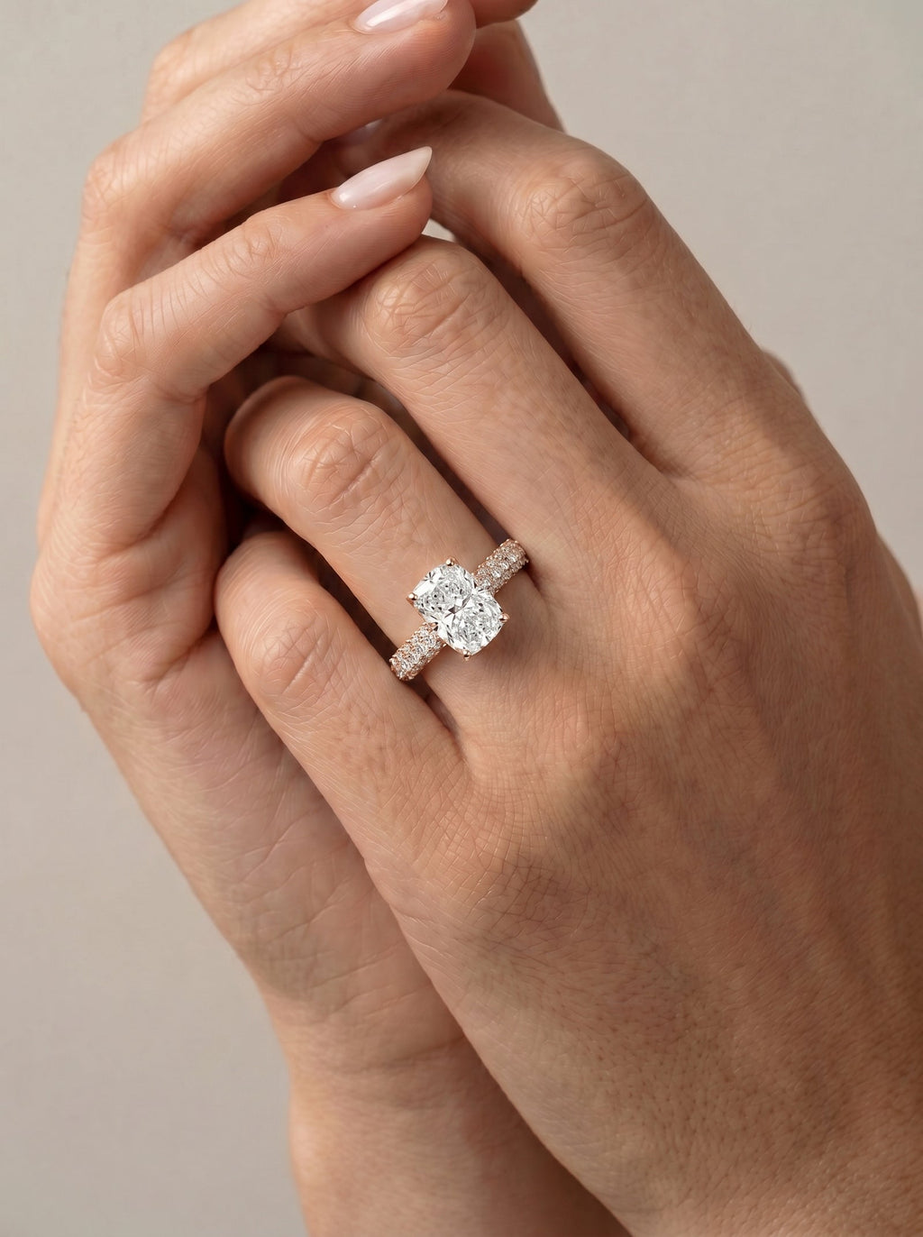 2 Carat Lab Grown Elongated Cushion Cut Diamond Crossover Ring
