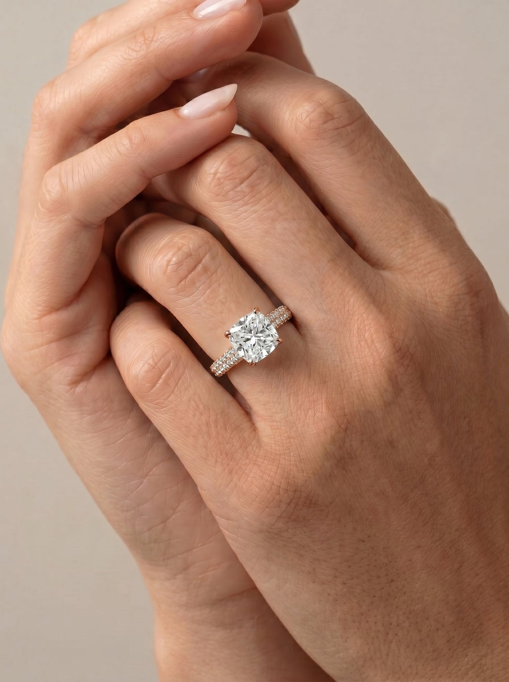 2 Carat Lab Grown Cushion Cut Diamond Pavé Ring