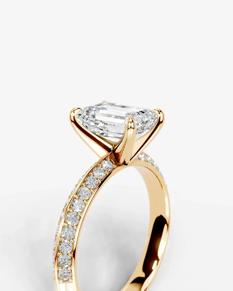 2 Carat Lab Grown Emerald Cut Multi-Row Pavé Diamond Engagement Ring