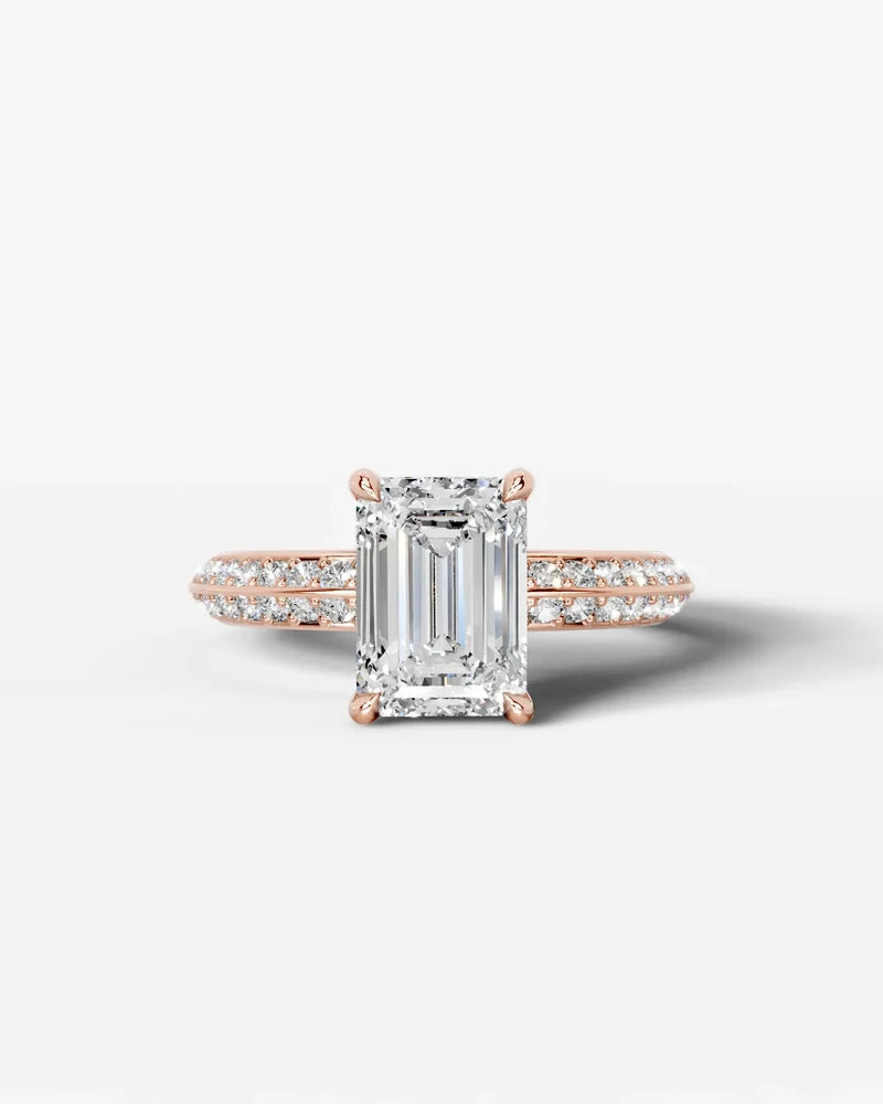 2 Carat Lab Grown Emerald Cut Multi-Row Pavé Diamond Engagement Ring