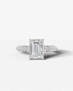 2 Carat Lab Grown Emerald Cut Multi-Row Pavé Diamond Engagement Ring