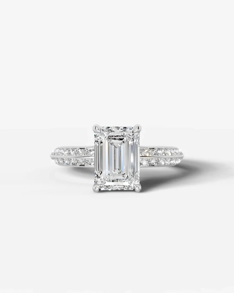 2 Carat Lab Grown Emerald Cut Multi-Row Pavé Diamond Engagement Ring