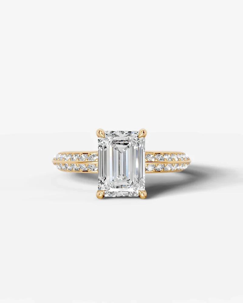 2 Carat Lab Grown Emerald Cut Multi-Row Pavé Diamond Engagement Ring