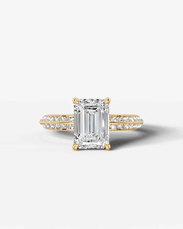 2 Carat Lab Grown Emerald Cut Multi-Row Pavé Diamond Engagement Ring