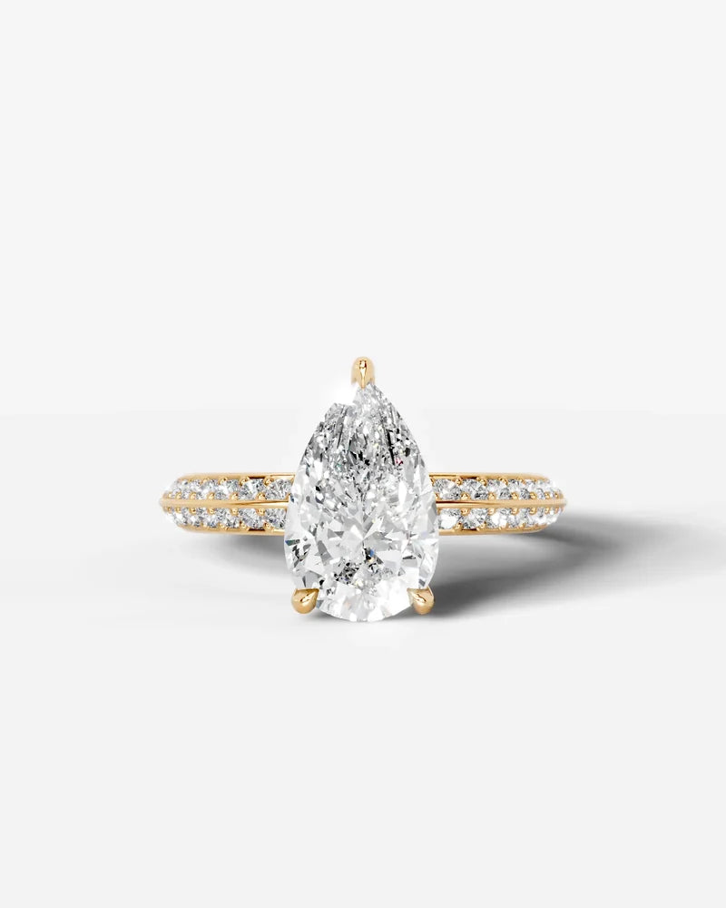 2 Carat Lab Grown Pear Cut Multi-Row Pavé Diamond Engagement Ring