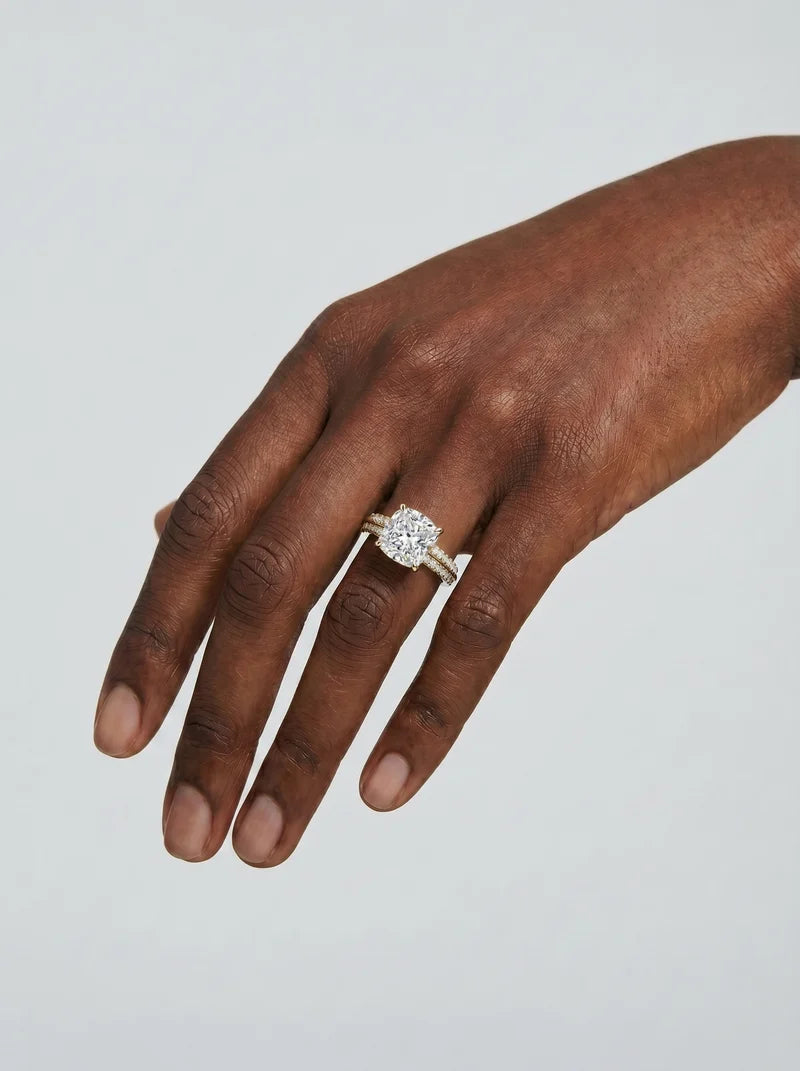 2 Carat Lab Grown Diamond Aurelia Cushion Pave Sidestone Engagement Ring