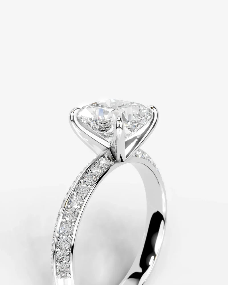 2 Carat Lab Grown Diamond Aurelia Cushion Pave Sidestone Engagement Ring