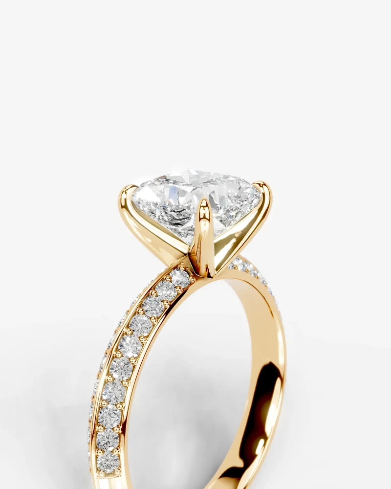 2 Carat Lab Grown Diamond Aurelia Cushion Pave Sidestone Engagement Ring