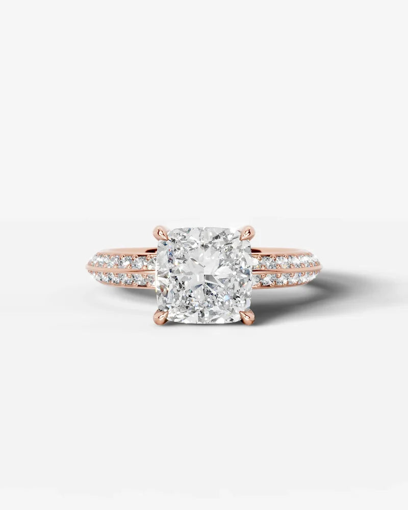 2 Carat Lab Grown Diamond Aurelia Cushion Pave Sidestone Engagement Ring