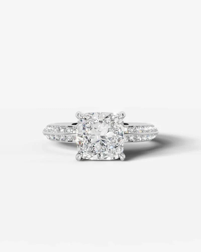2 Carat Lab Grown Diamond Aurelia Cushion Pave Sidestone Engagement Ring