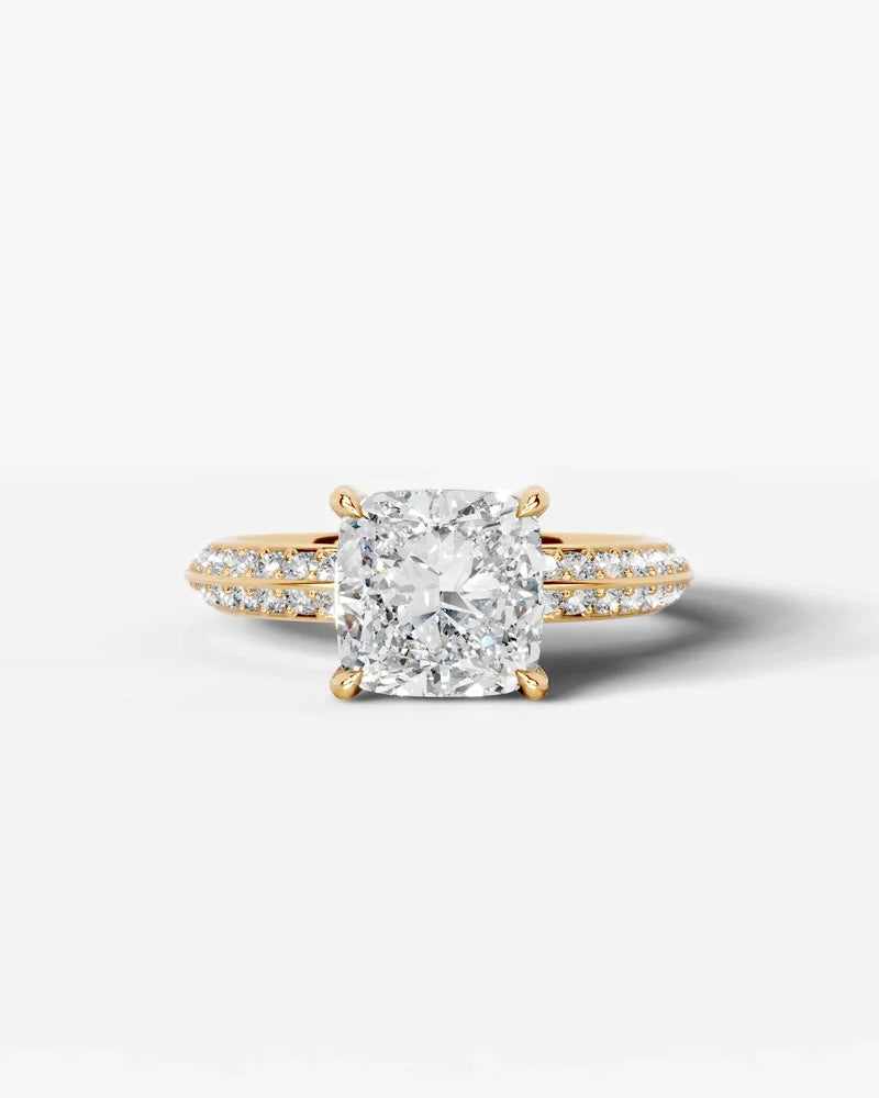 2 Carat Lab Grown Diamond Aurelia Cushion Pave Sidestone Engagement Ring