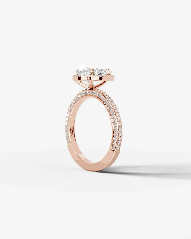 2 Carat Lab Grown Diamond Lyra Pear Cut Pavé Halo Engagement Ring
