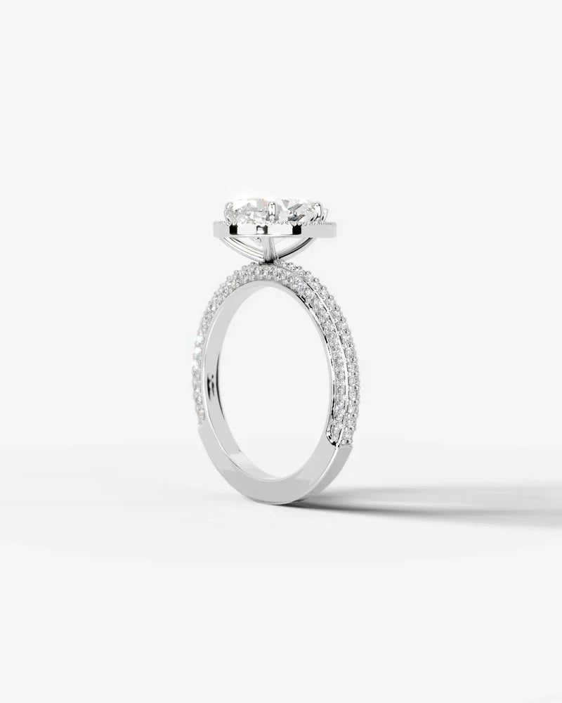2 Carat Lab Grown Diamond Lyra Pear Cut Pavé Halo Engagement Ring