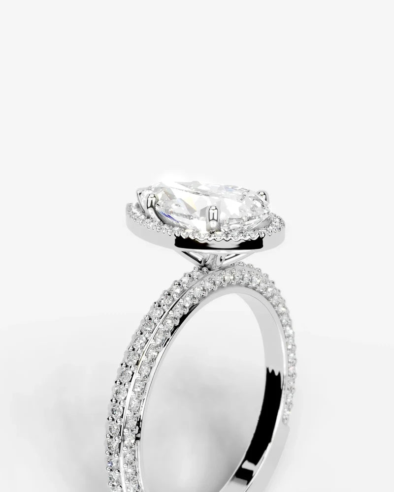 2 Carat Lab Grown Diamond Lyra Pear Cut Pavé Halo Engagement Ring
