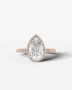 2 Carat Lab Grown Diamond Lyra Pear Cut Pavé Halo Engagement Ring