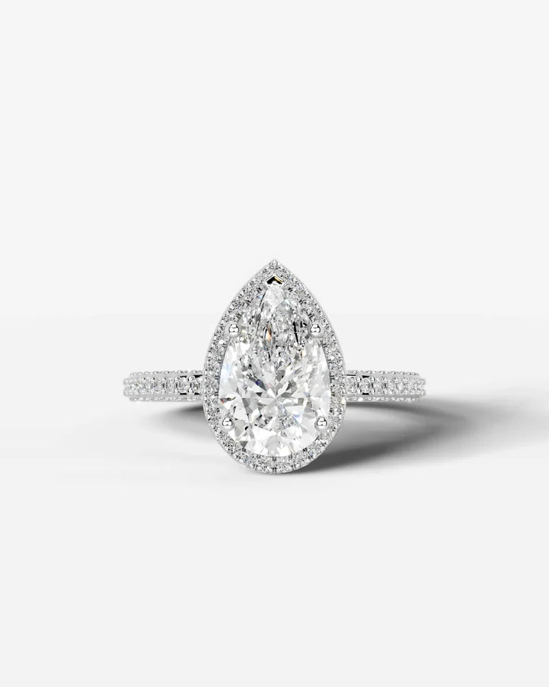 2 Carat Lab Grown Diamond Lyra Pear Cut Pavé Halo Engagement Ring