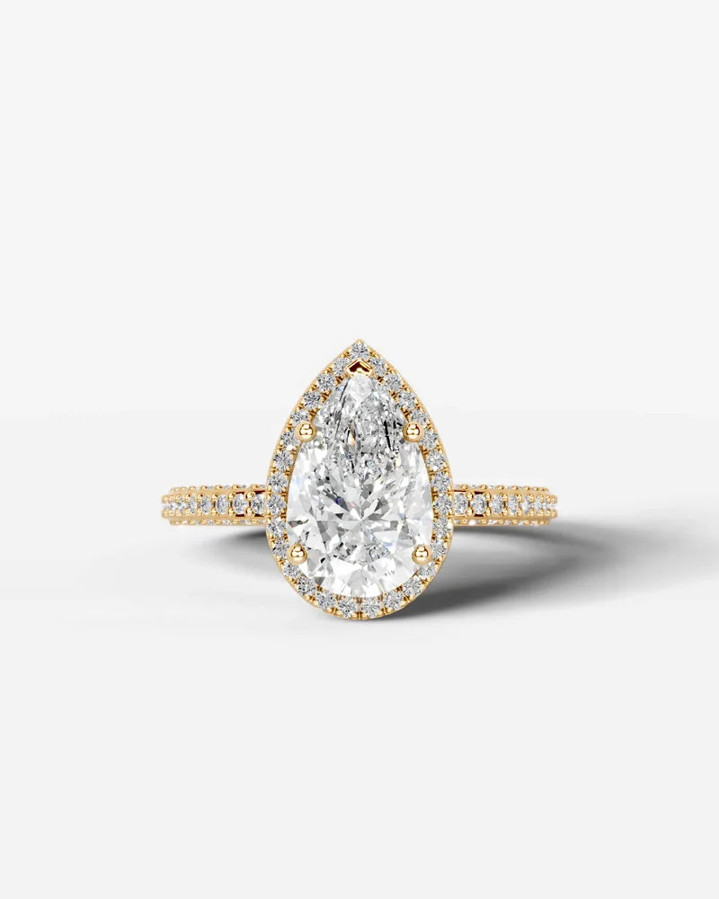 2 Carat Lab Grown Diamond Lyra Pear Cut Pavé Halo Engagement Ring