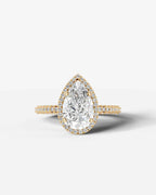 2 Carat Lab Grown Diamond Lyra Pear Cut Pavé Halo Engagement Ring