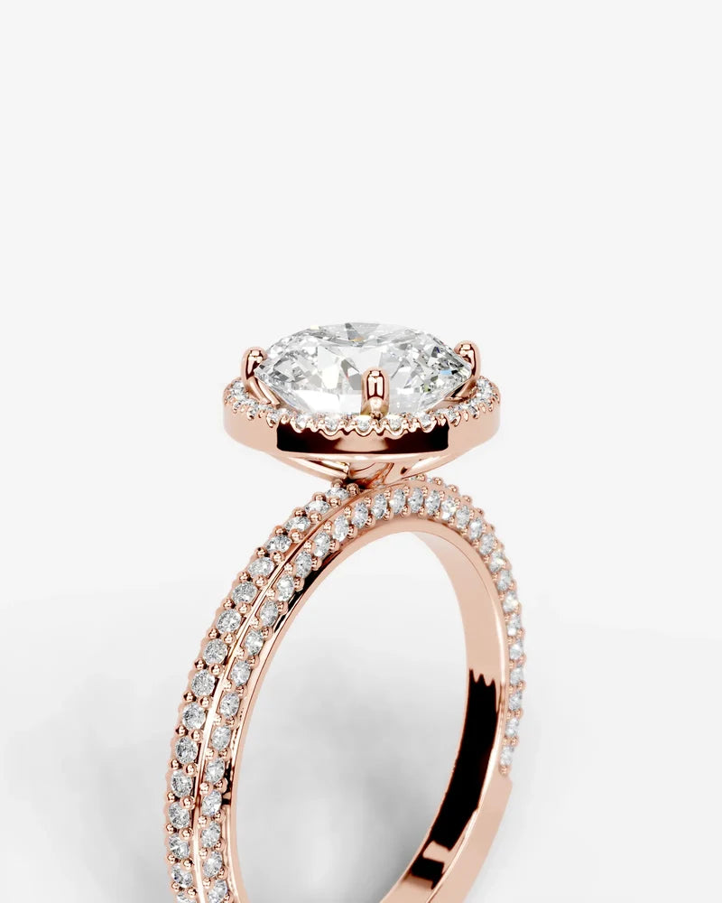 2 Carat Lab Grown Diamond Astraea Round Cut Pavé Halo Engagement Ring