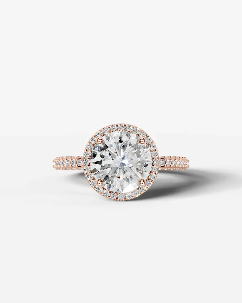 2 Carat Lab Grown Diamond Astraea Round Cut Pavé Halo Engagement Ring