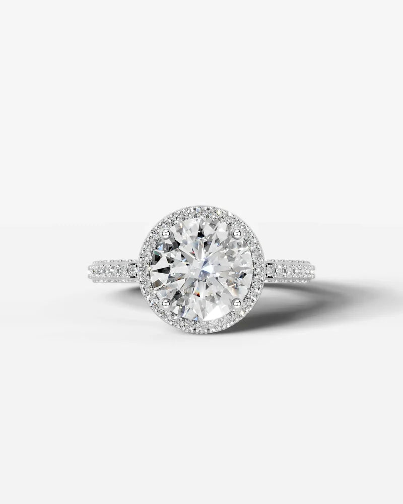 2 Carat Lab Grown Diamond Astraea Round Cut Pavé Halo Engagement Ring