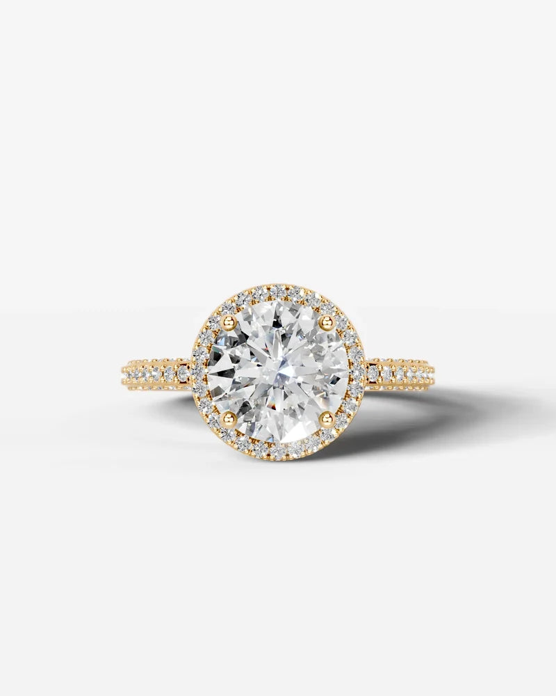 2 Carat Lab Grown Diamond Astraea Round Cut Pavé Halo Engagement Ring