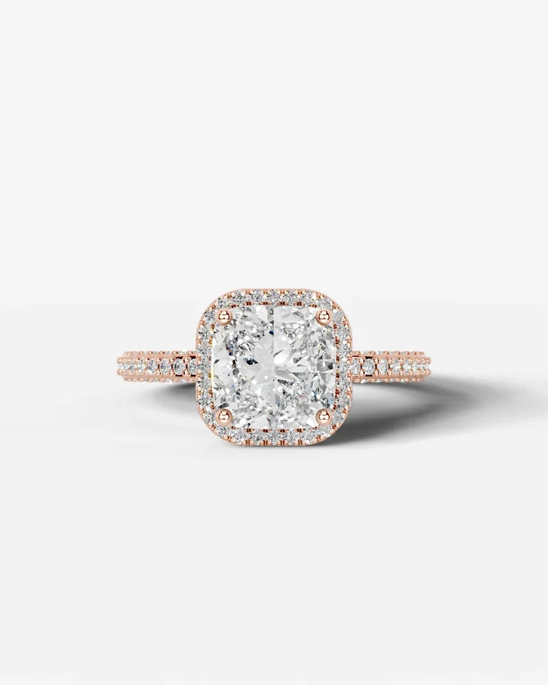 2 Carat Lab Grown Diamond Viviana Cushion Cut Pavé Halo Engagement Ring