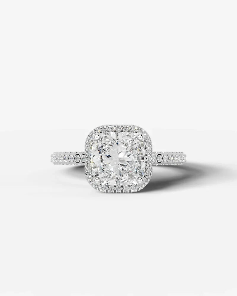 2 Carat Lab Grown Diamond Viviana Cushion Cut Pavé Halo Engagement Ring