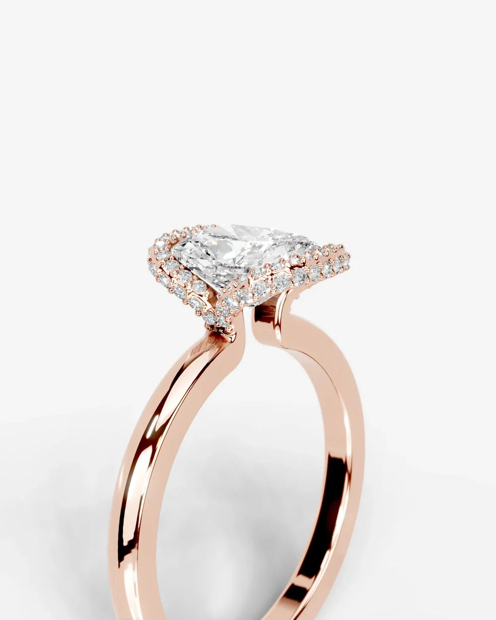 2 Carat Lab Grown Elongated Cushion Diamond Half Halo Ring