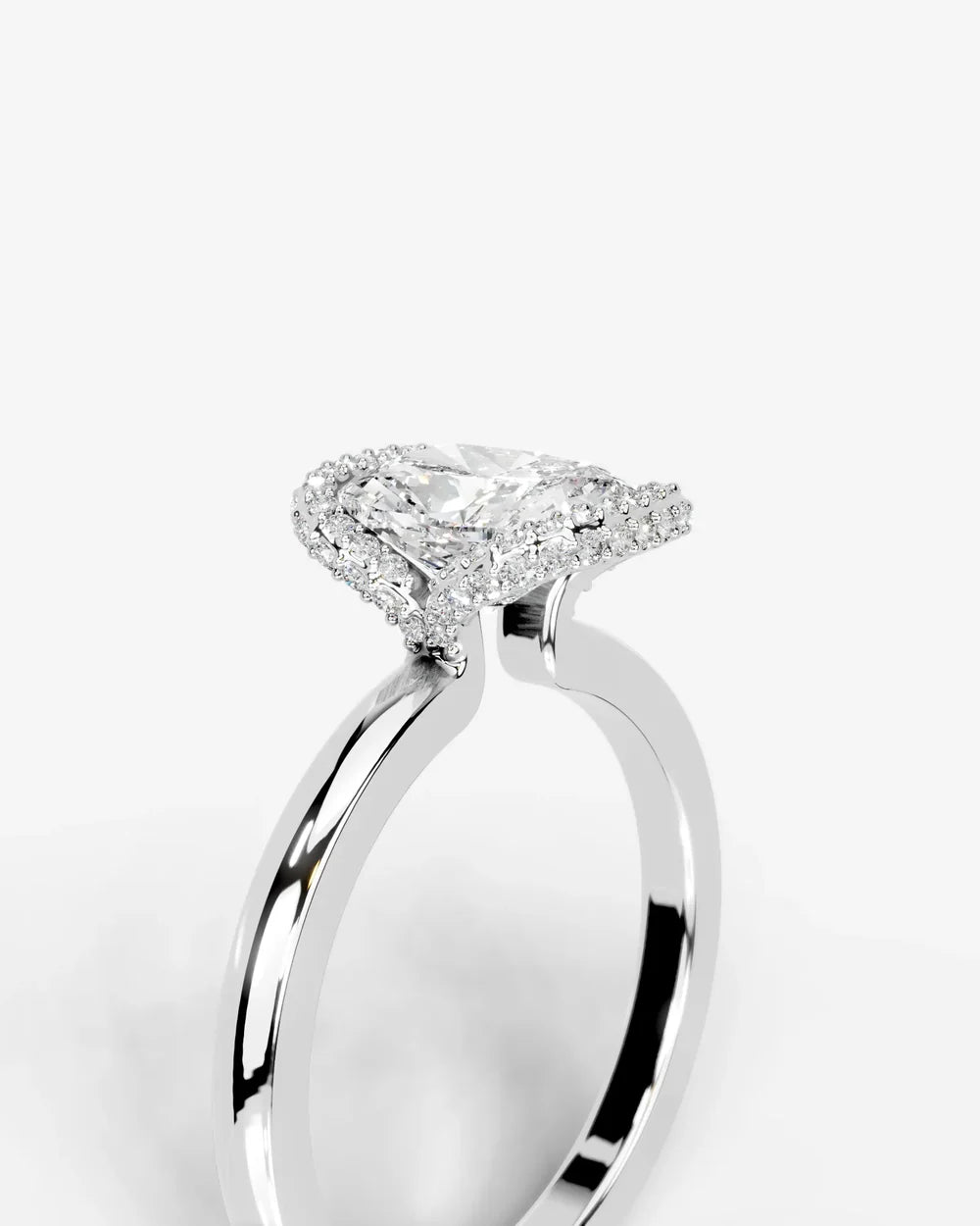 2 Carat Lab Grown Elongated Cushion Diamond Half Halo Ring
