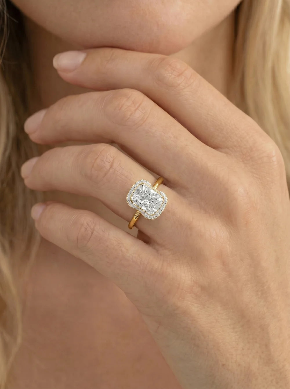 2 Carat Lab Grown Elongated Cushion Diamond Half Halo Ring